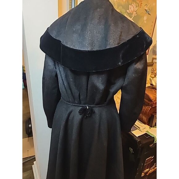 Vtg Lilli Ann Princess Coat 50s Shawl Collar Fit Flare Black Velvet Wool Sz 14 L - Picture 7 of 11
